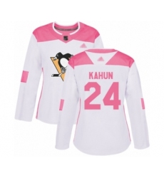 Women's Pittsburgh Penguins #24 Dominik Kahun Authentic White Pink Fashion Hockey Jersey