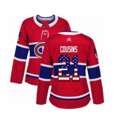 Women's Montreal Canadiens #21 Nick Cousins Authentic Red USA Flag Fashion Hockey Jersey