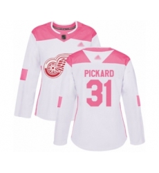 Women's Detroit Red Wings #31 Calvin Pickard Authentic White Pink Fashion Hockey Jersey