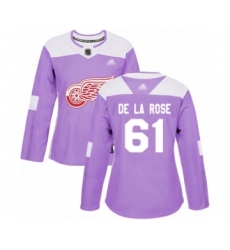 Women's Detroit Red Wings #61 Jacob de la Rose Authentic Purple Fights Cancer Practice Hockey Jersey