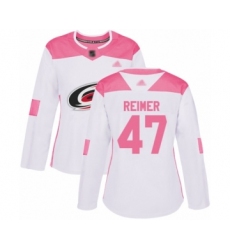 Women's Carolina Hurricanes #47 James Reimer Authentic White Pink Fashion Hockey Jersey