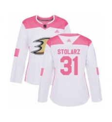 Women's Anaheim Ducks #31 Anthony Stolarz Authentic White Pink Fashion Hockey Jersey