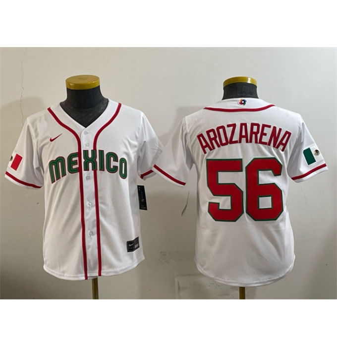 Youth Mexico Baseball #56 Randy Arozarena White 2026 World Baseball Classic Home Stadium Stitched Baseball Jersey