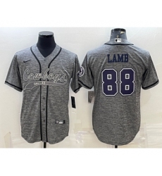 Men's Dallas Cowboys #88 CeeDee Lamb Grey Gridiron With Patch Cool Base Stitched Baseball Jersey
