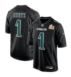 Men's Philadelphia Eagles #1 Jalen Hurts Nike Carbon Black Super Bowl LIX Fashion Game Player Jersey