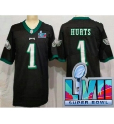 Women's Philadelphia Eagles #1 Jalen Hurts Limited Black Super Bowl LVII Vapor Jersey