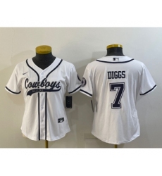 Women's Dallas Cowboys #7 Trevon Diggs White With Patch Cool Base Stitched Baseball Jersey