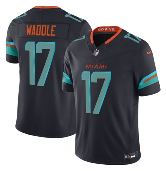 Men's Miami Dolphins #17 Jaylen Waddle Black 2025 F.U.S.E. “Rivalries” Vapor Limited Football Stitched Jersey