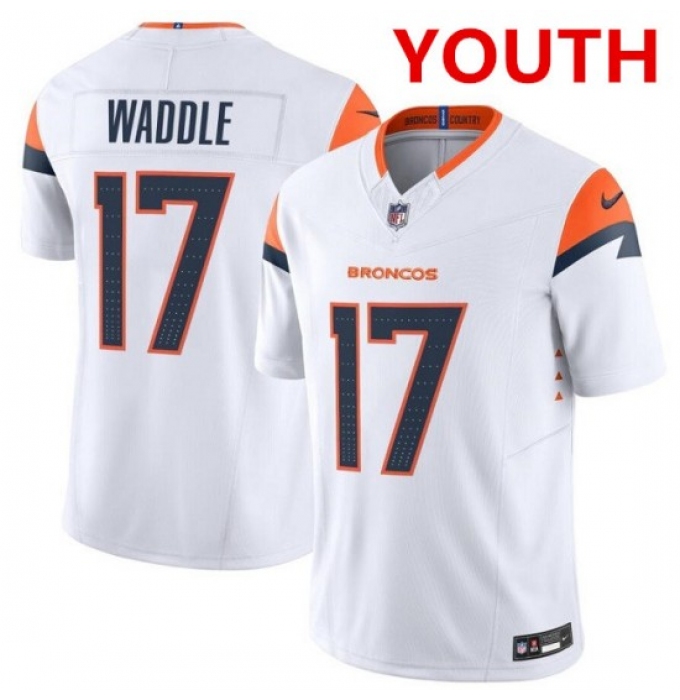 Youth Denver broncos #17 Jaylen Waddle white 2026 f.u.s.e vapor untouchable limited stitched jersey