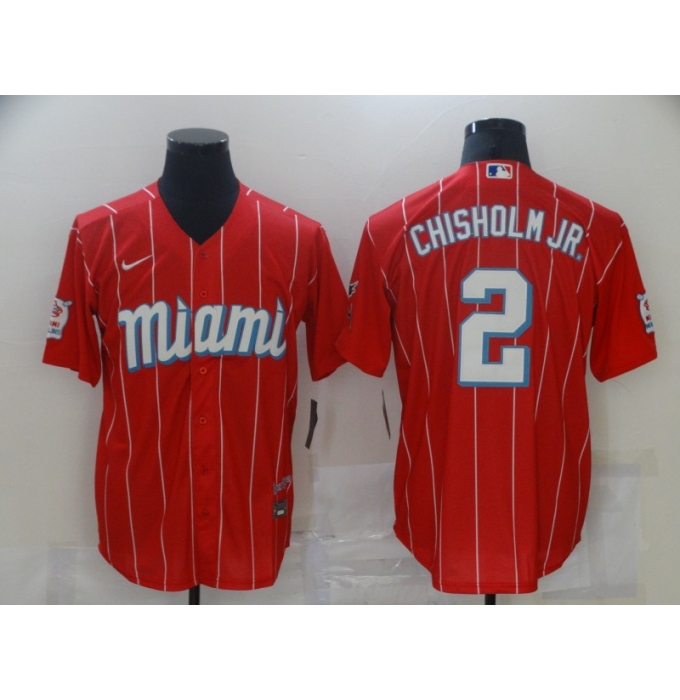 Men's Miami Marlins #2 Jazz Chisholm Nike Red 2021 City Connect Replica Player Jersey