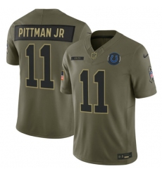 Men's Indianapolis Colts #11 Michael Pittman Jr. Olive 2025 Salute to Service Limited Football Stitched Jersey