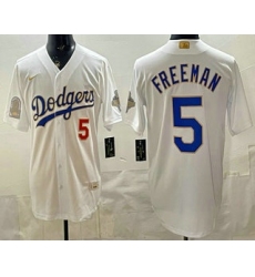 Men's Los Angeles Dodgers #5 Freddie Freeman White Gold World Series Champions Collection Limited Jersey