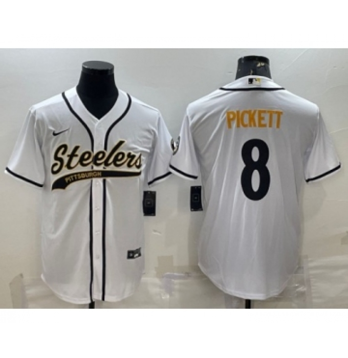 Men's Pittsburgh Steelers #8 Kenny Pickett White Cool Base Stitched Baseball Jersey