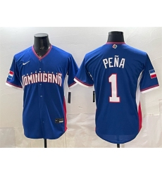 Men's Dominican Republic Baseball #1 Jeremy Pena Royal 2026 World Baseball Classic Road Stadium Stitched Jersey