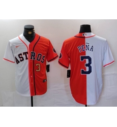 Men's Houston Astros #3 Jeremy Pena Number White Orange Split Stitched Baseball Jersey