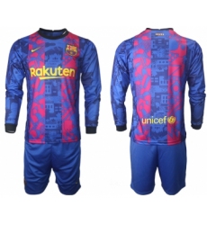 Men 2021-2022 Club Barcelona Second away blue Long Sleeve blank Soccer Jersey