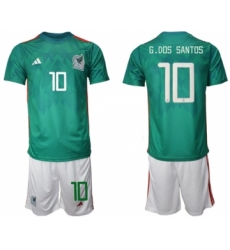Men's Mexico #10 D.dos Santos Green Home Soccer Jersey Suit