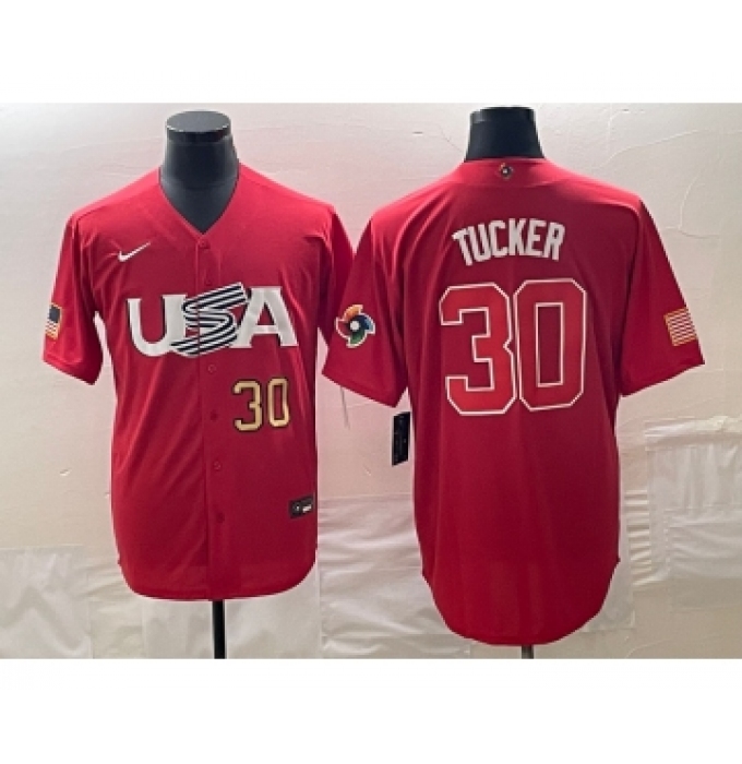 Men's USA Baseball #30 Kyle Tucker Number 2023 Red World Classic With Patch Stitched Jersey