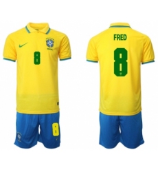 Men's Brazil #8 Fred Yellow Home Soccer Jersey Suit