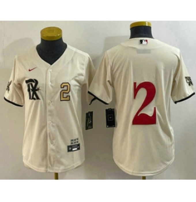 Women's Texas Rangers #2 Marcus Semien Number Cream 2023 City Connect Stitched Baseball Jersey