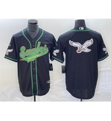 Mens Nike Philadelphia Eagles Black Team Big Logo Cool Base Stitched Baseball Jersey