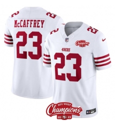 Men's San Francisco 49ers #23 Christian McCaffrey White 2023 F.U.S.E. NFC West Champions Football Stitched Jersey