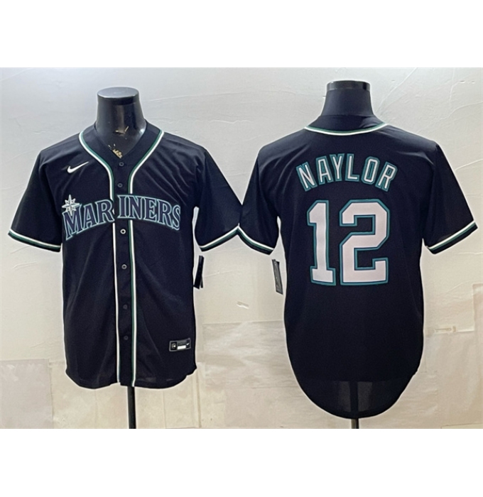 Men's Seattle Mariners #12 Josh Naylor 2026 Fashion Replica Black Out Stitched Baseball Jersey
