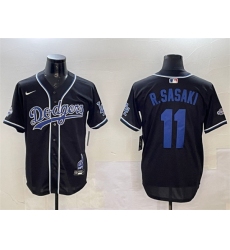 Men's Los Angeles Dodgers #11 Roki Sasaki Black 2024 World Series Champions Limited Stitched Baseball Jersey
