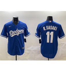 Men's Los Angeles Dodgers #11 Roki Sasaki Royal Cool Base Stitched Baseball Jersey