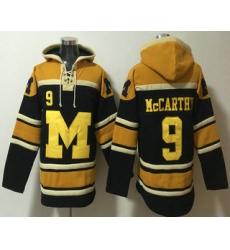 Men's Michigan Wolverines #9 JJ McCarthy Navy Blue Ageless Must Have Lace Up Pullover Hoodie