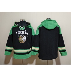 Men's North Dakota Fighting Hawks Blank Black Green Lace-Up Pullover Hoodie