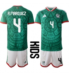 Youth Mexico #4 R.MARQUEZ National Team FIFA x World Cup 2026 Home Green On Field Kids Jersey