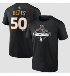 Men's Los Angeles Dodgers #50 Mookie Betts Black 2025 World Series Champions Name & Number T-Shirt