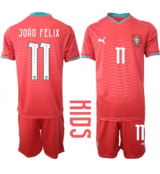 Youth Portugal #11 JOAO FELIX National Team FIFA x World Cup 2026 Home Red On Eusebio special edition Kids Jersey