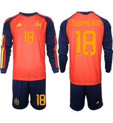 Men's Spain #18 ZUBIMENDI National Team FIFA x World Cup 2026 Long Sleeve Home Red On Field Jerseys
