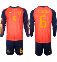 Men's Spain #6 A.INIESTA National Team FIFA x World Cup 2026 Long Sleeve Home Red On Field Jerseys
