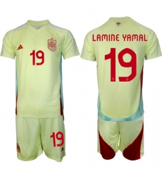 Men's Spain Team #19 Lamine Yamal 2024-25 Yellow Away Soccer Jersey Suit