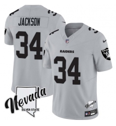 Men's Las Vegas Raiders #34 Bo Jackson Gray F.U.S.E. With Nevada Silver Stat Vapor Limited Football Stitched Jersey