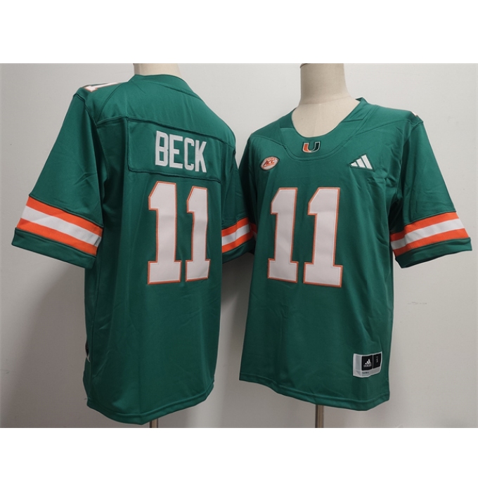 Men's Miami Hurricanes #11 Carson Beck Aqua Stitched Football Jersey