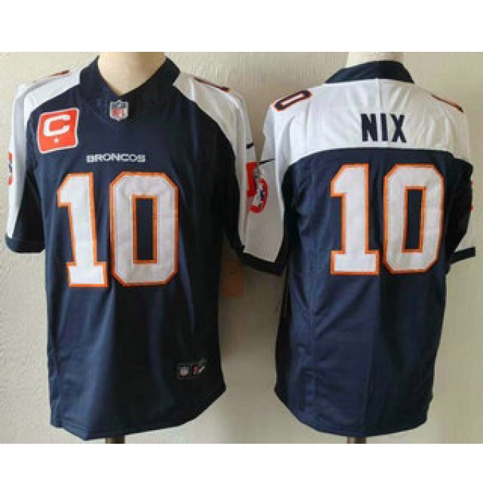 Men's Denver Broncos #10 Bo Nix Navy Blue C Thanksgiving FUSE Vapor Jersey