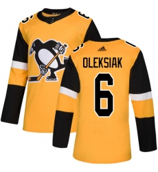 Men's Adidas Pittsburgh Penguins #6 Jamie Oleksiak Premier Gold Alternate NHL Jersey