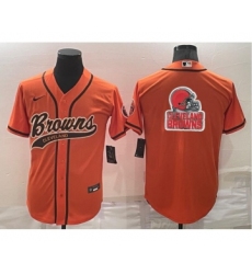 Men's Cleveland Browns Orange Team Big Logo With Patch Cool Base Stitched Baseball Jersey