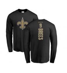 Football New Orleans Saints #9 Drew Brees Black Backer Long Sleeve T-Shirt