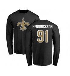 Football New Orleans Saints #91 Trey Hendrickson Black Name & Number Logo Long Sleeve T-Shirt