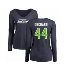Football Women's Seattle Seahawks #44 Nate Orchard Navy Blue Name & Number Logo Long Sleeve T-Shirt