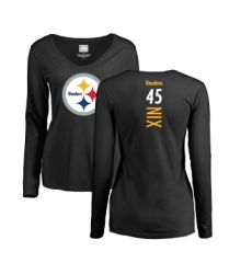 Football Women's Pittsburgh Steelers #45 Roosevelt Nix Black Backer Slim Fit Long Sleeve T-Shirt