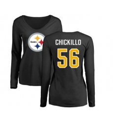 Football Women's Pittsburgh Steelers #56 Anthony Chickillo Black Name & Number Logo Slim Fit Long Sleeve T-Shirt