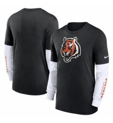 Men's Cincinnati Bengals Heather Black Slub Fashion Long Sleeve T Shirt