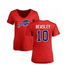 Football Women's Buffalo Bills #10 Cole Beasley Red Name & Number Logo T-Shirt