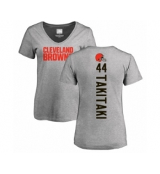 Football Women's Cleveland Browns #44 Sione Takitaki Ash Backer V-Neck T-Shirt